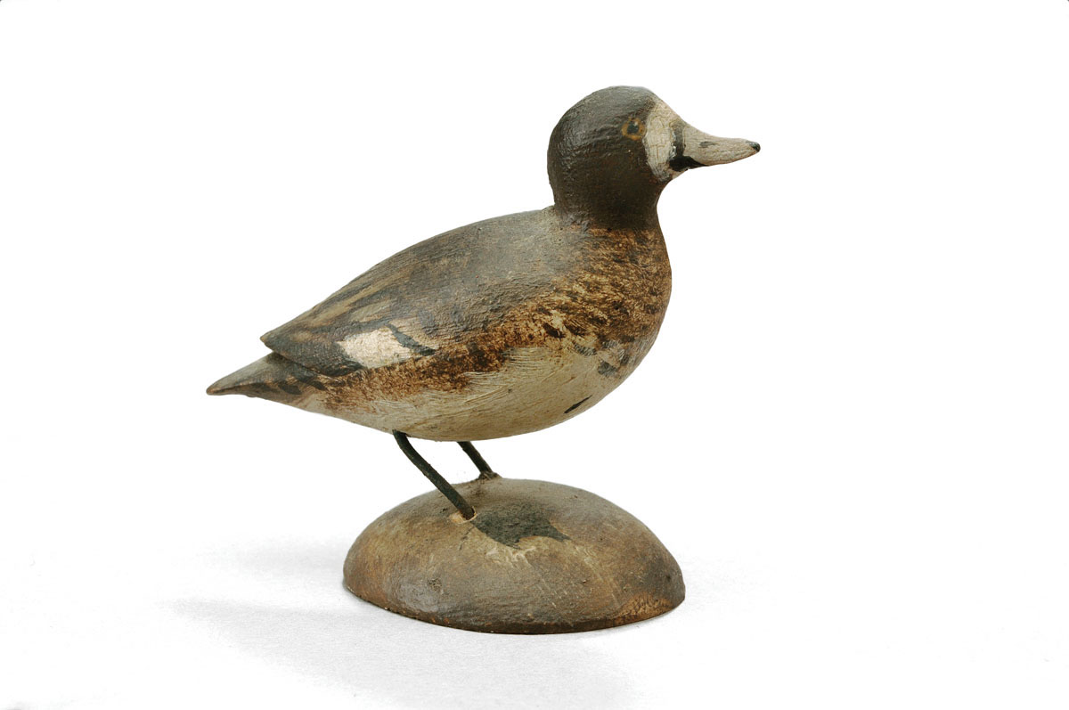 Appraisal: A ELMER CROWELL - CARVED AND PAINTED SCAUP HEN CIRCA