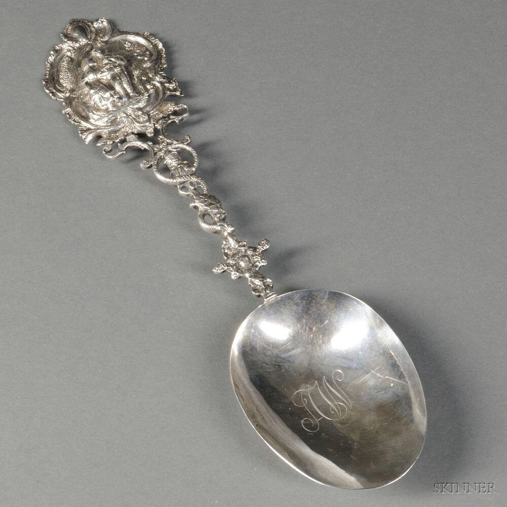 Appraisal: Dutch Silver Spoon maker's mark rubbed the terminal repousse-decorated with