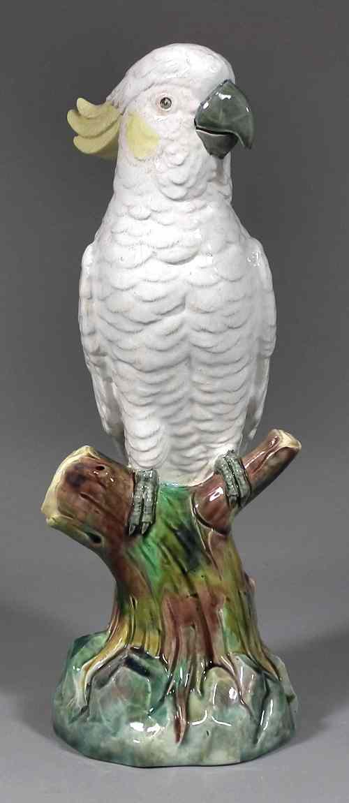 Appraisal: A Mintons majolica model of a Cockatoo seated on a