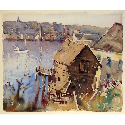 Appraisal: Julius Delbos American th Century Fishing Shacks along the River