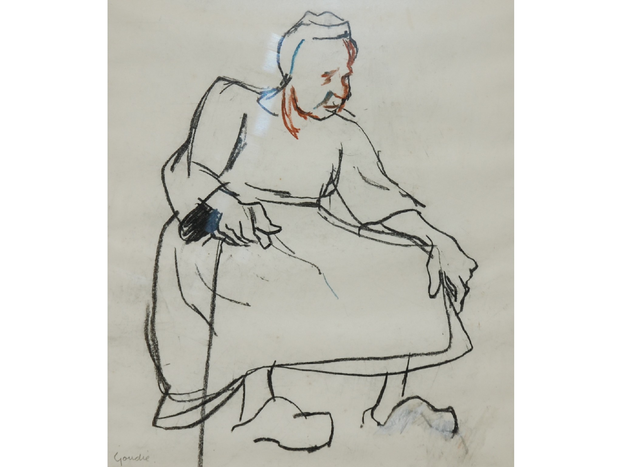 Appraisal: ALEXANDER GOUDIE Scottish - THE OLD WOMANConte crayon with white