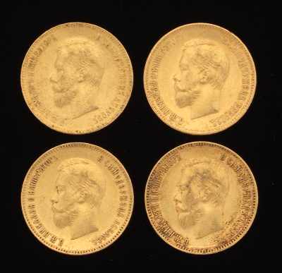 Appraisal: Four Russian -Ruble Gold Coins A lot of four Russian