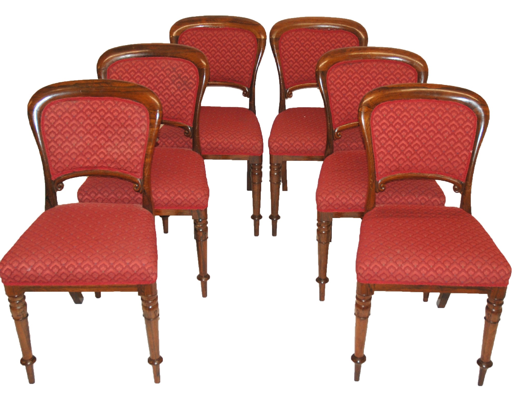 Appraisal: A set of six Victorian rosewood upholstered dining chairsand on