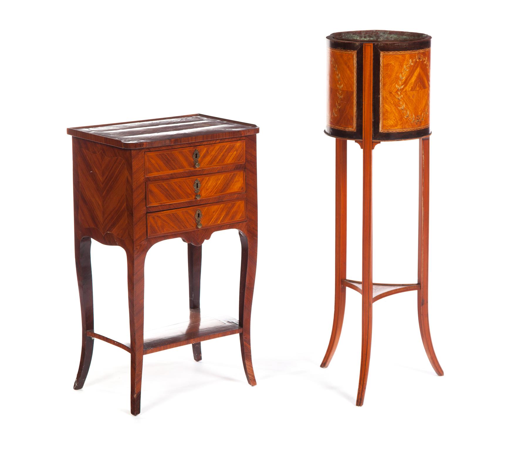 Appraisal: TWO FRENCH-STYLE PIECES OF INLAID FURNITURE Early th century fruitwood