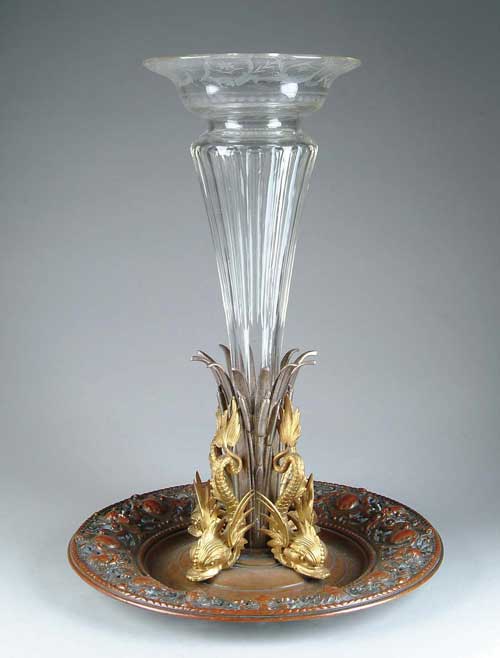 Appraisal: FINE BRONZE ORMOLU AND GLASS CENTER PIECE Removable cut crystal