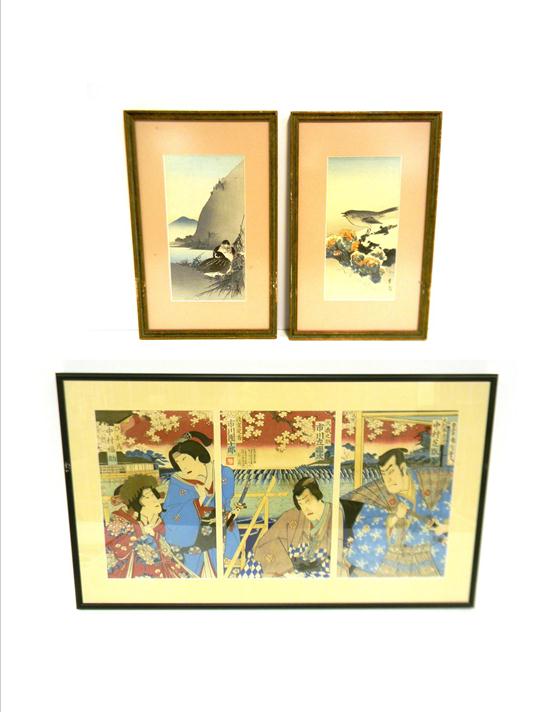 Appraisal: ASIAN Three Japanese woodblock prints two bird motif prints by