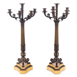 Appraisal: A Pair of Charles X Bronze and Sienna Marble Six-Light