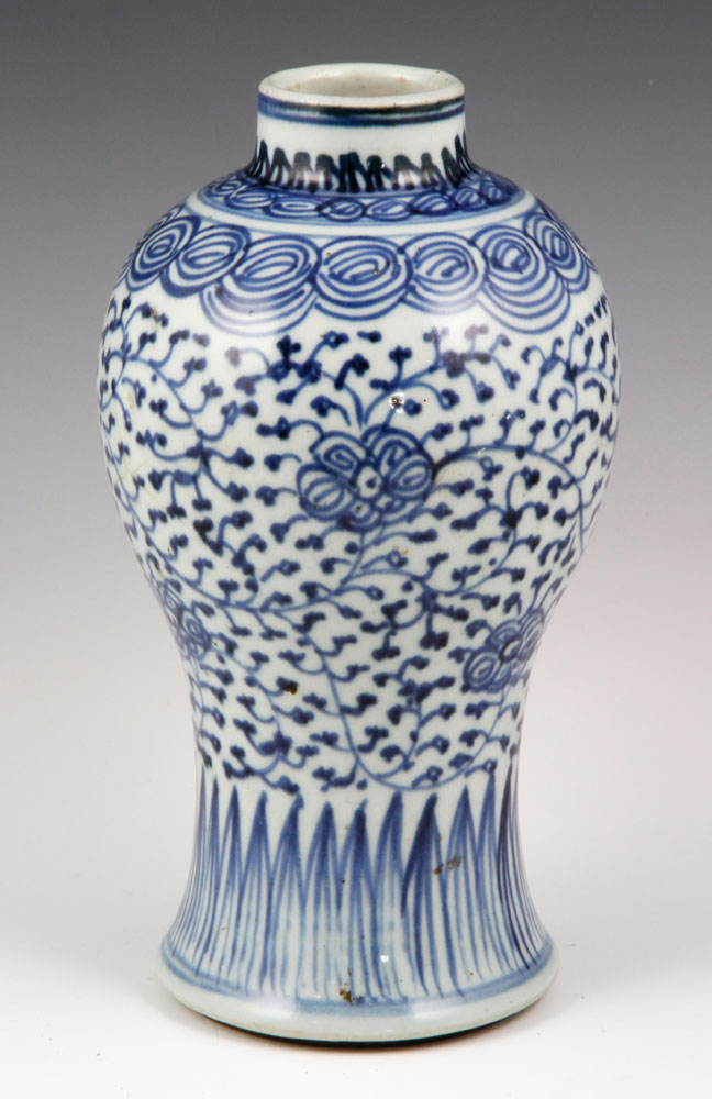 Appraisal: - Qing Dynasty Blue and White Mei Vase Chinese blue