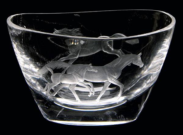 Appraisal: Engraved Rock Crystal Bowl By Uli Pauly Idar-Oberstein Germany A