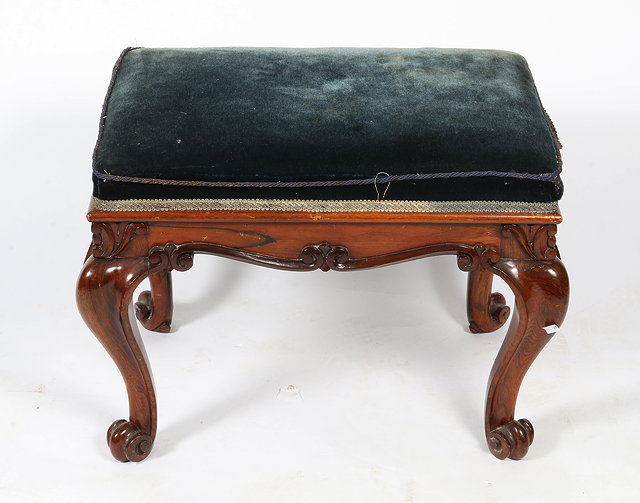 Appraisal: A VICTORIAN ROSEWOOD RECTANGULAR STOOL with overstuffed upholstered seat and