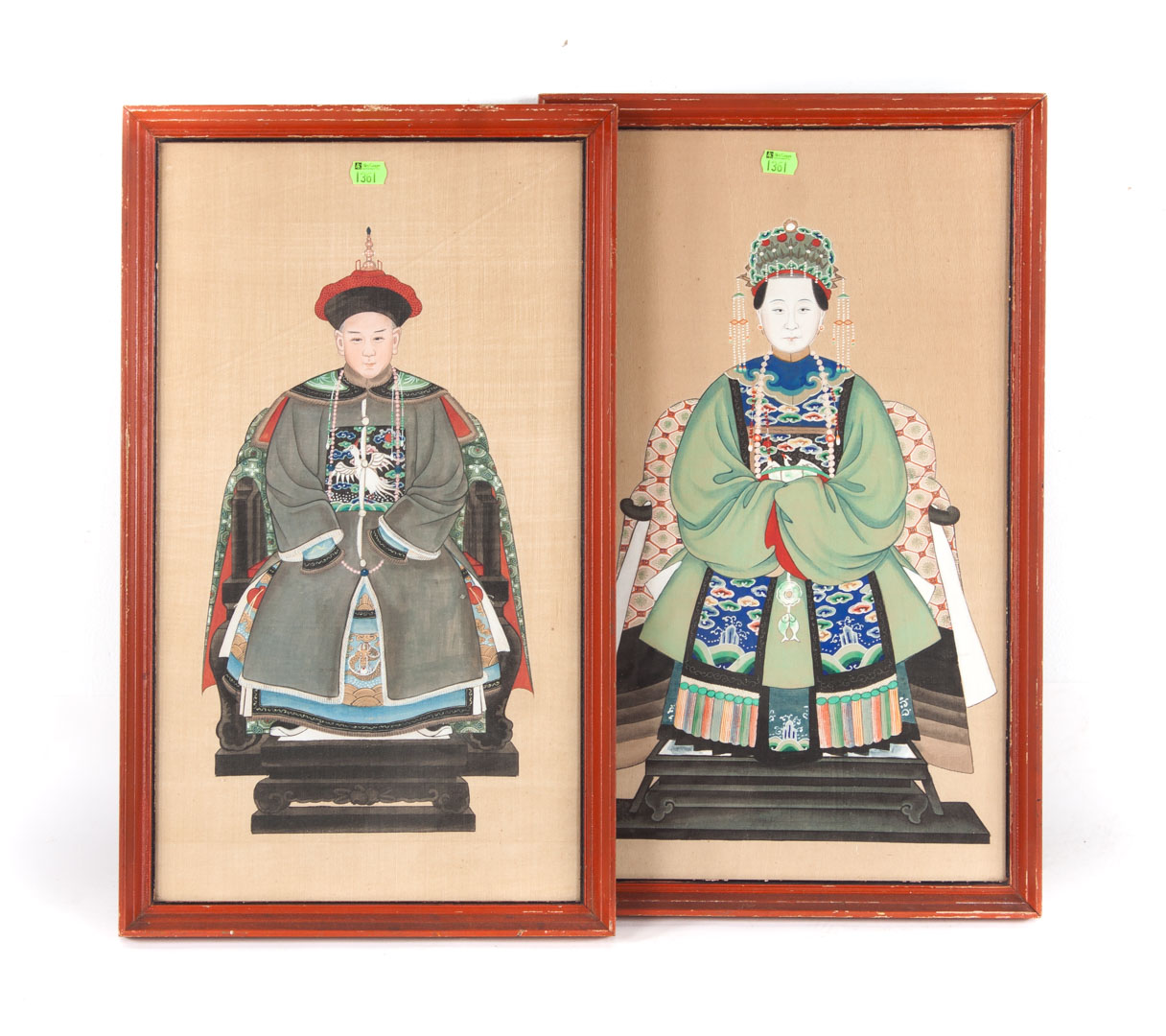 Appraisal: Pair of Chinese ancestor portraits th century ink and pigment