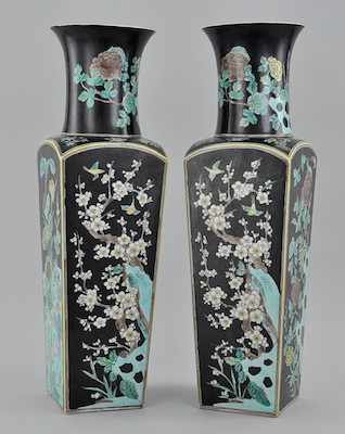 Appraisal: A Pair of Chinese Famille Noir Porcelain Vases ca Late