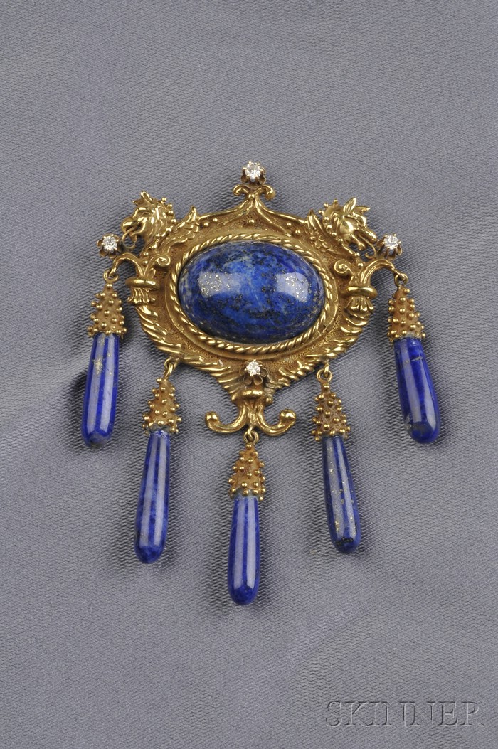 Appraisal: kt Gold Lapis and Diamond Brooch Pendant Erwin Pearl the