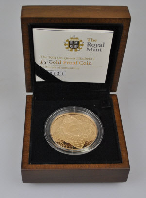 Appraisal: A boxed Royal Mint commemorative gold proof coin Elizabeth I