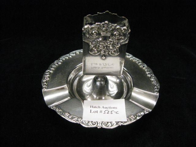 Appraisal: Tiffany Sterling Silver Match Holder Ashtray Dish floral design diameter