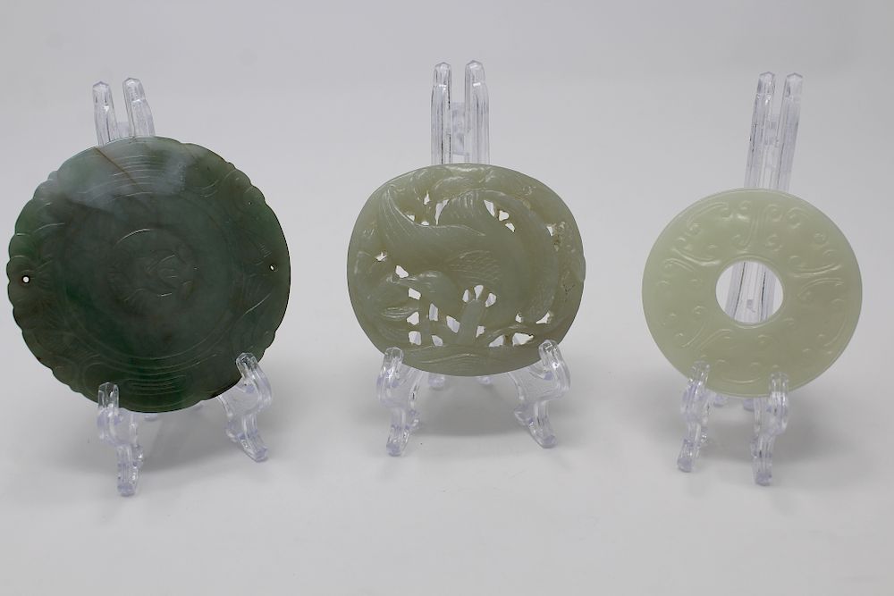 Appraisal: Chinese Carved Jade Discs Chinese Carved Jade Discs Largest Diameter