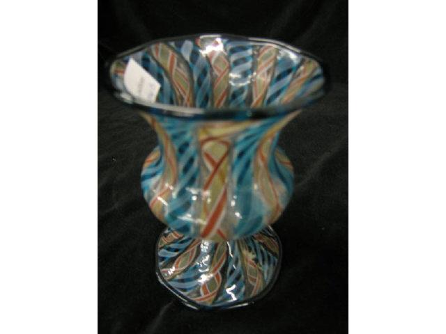 Appraisal: Venetian Art Glass Vase threaded latticino alternating colors applied blue