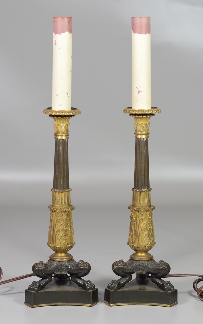 Appraisal: Pair of th C French Empire gilt patinated bronze candlesticks