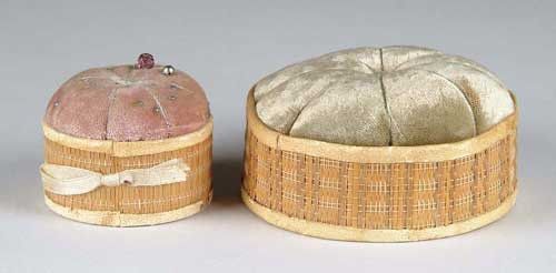 Appraisal: TWO SHAKER PIN CUSHIONS ENFIELD NH - h x -