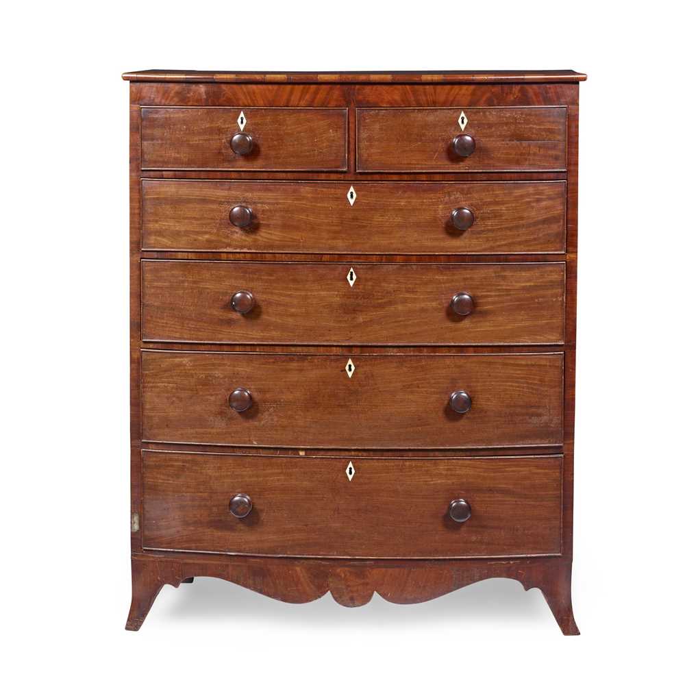 Appraisal: Y GEORGE IV MAHOGANY BOWFRONT TALL CHEST OF DRAWERS EARLY