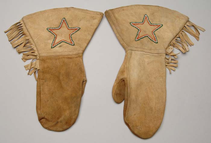 Appraisal: PAIR OF BUCKSKIN MITTENS WITH STAR BEADWORK Possibly Navajo Star