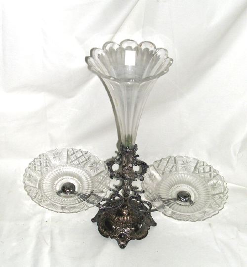 Appraisal: English Silverplate and Cut Glass Centerpiece Epergne in the rococo