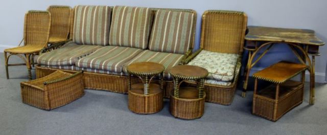 Appraisal: Vintage Piece Wicker Furniture Set Includes a sofa - w