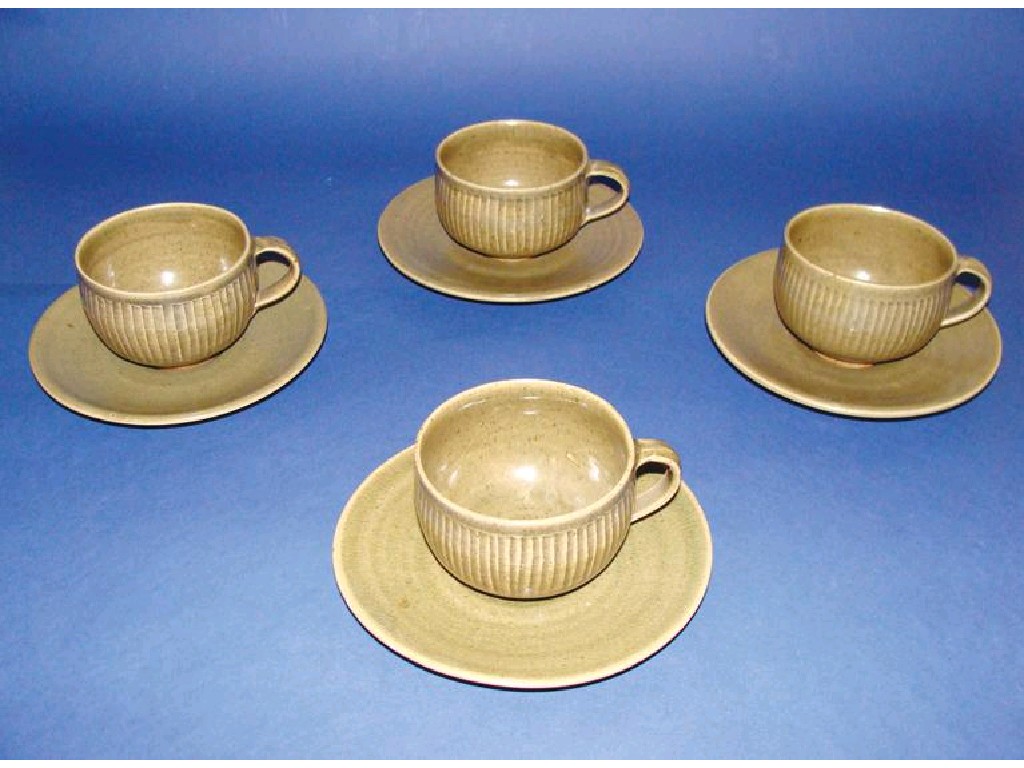 Appraisal: DAVID LEACH A SET OF FOUR STONEWARE CUPS AND SAUCERS