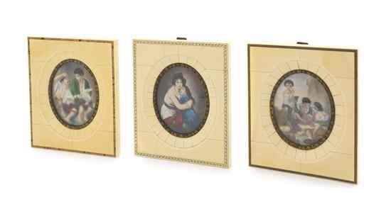 Appraisal: A Group of Three Portrait Miniatures on Vellum each depicting