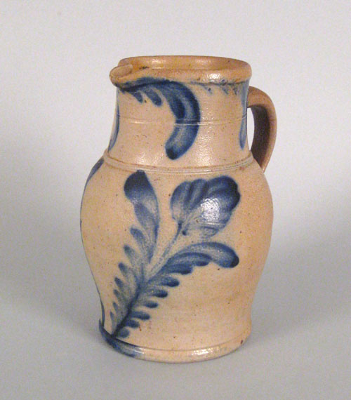 Appraisal: Stoneware pitcher probably Remmey th c with cobalt floral decoration