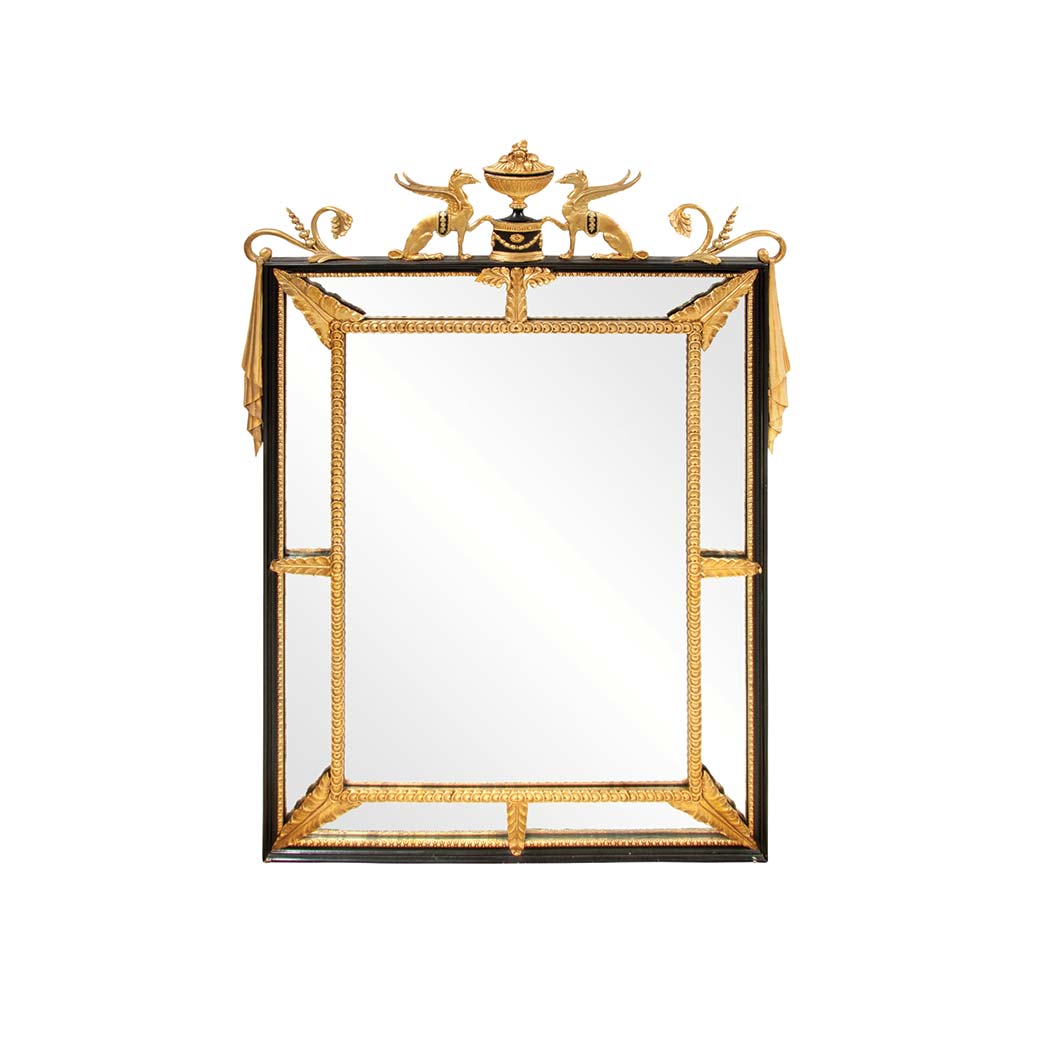 Appraisal: Empire Style Gilt and Black Painted Wood Mirror Modern With