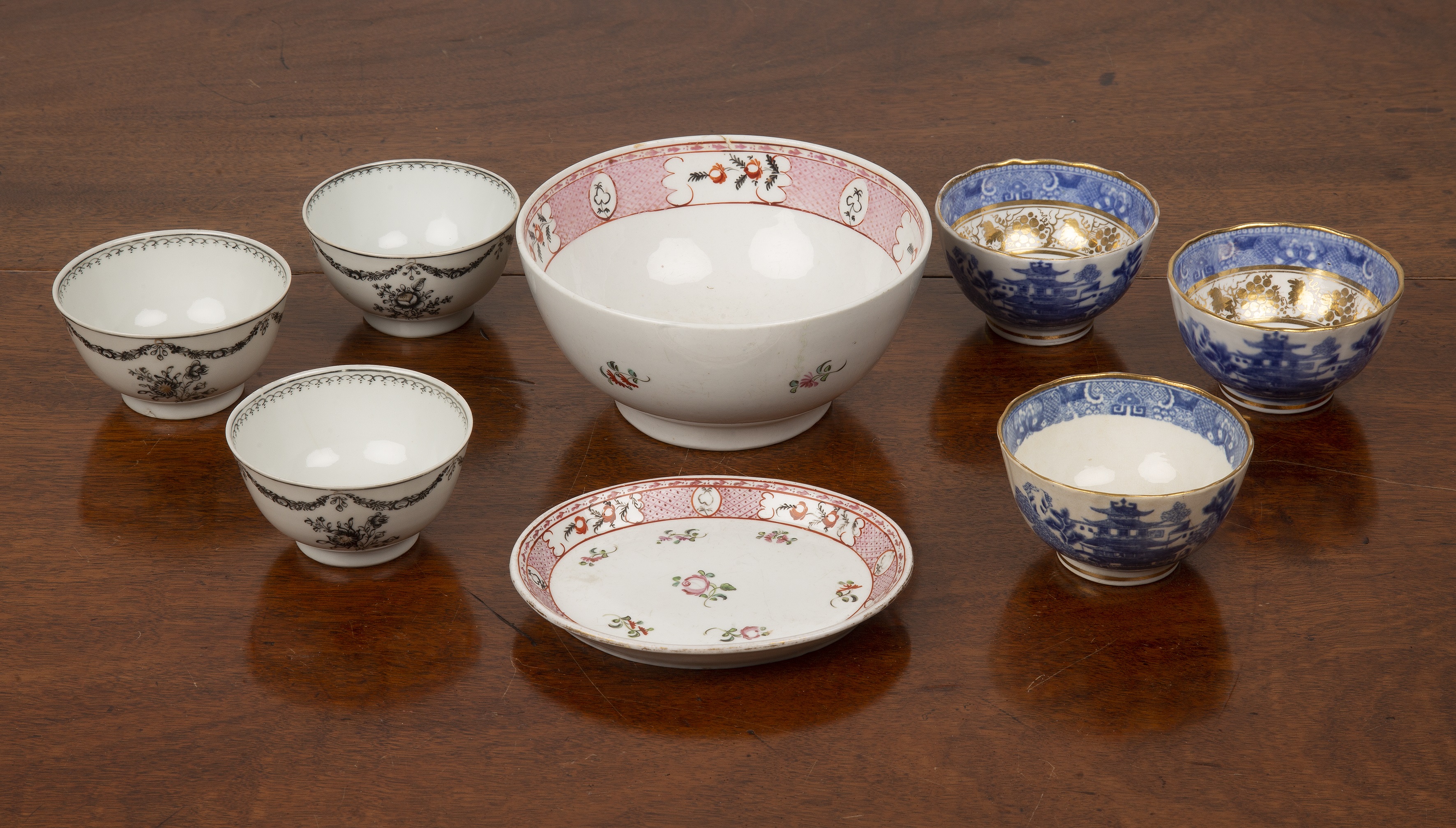 Appraisal: Group of porcelainincluding three Chinese export monochrome tea bowls three