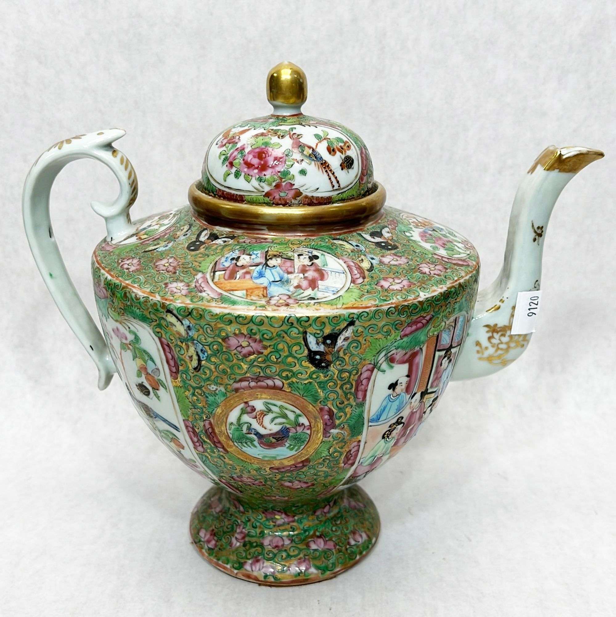 Appraisal: Chinese Export Rose Medallion Teapot tall handle to spout th