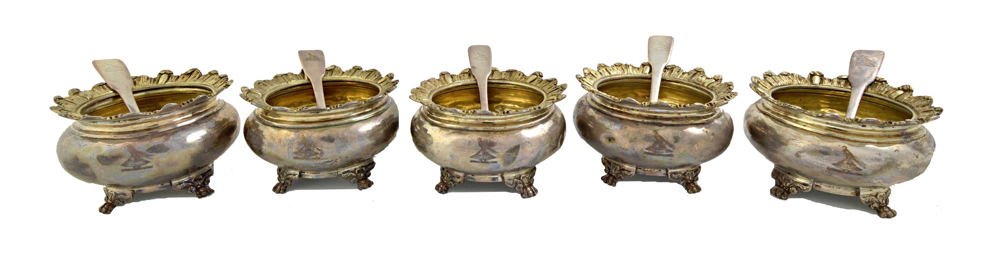 Appraisal: Five George III silver salts each of circular form having