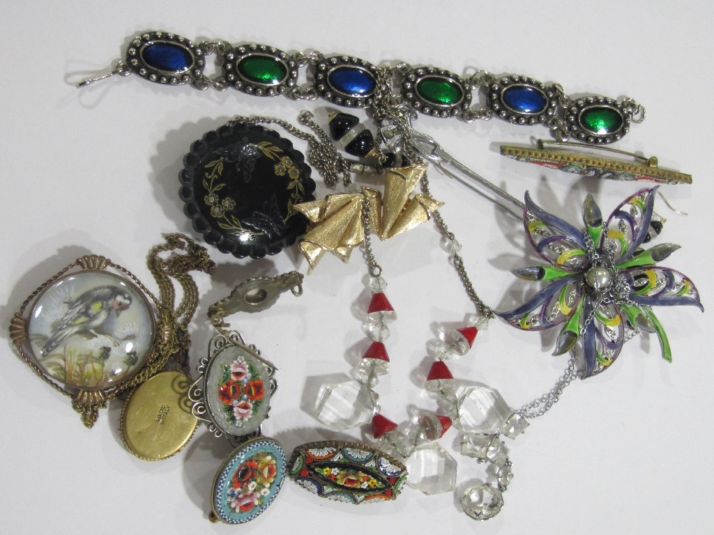 Appraisal: Mixed lot comprising micro mosaic brooches Tifari earrings enamelled white