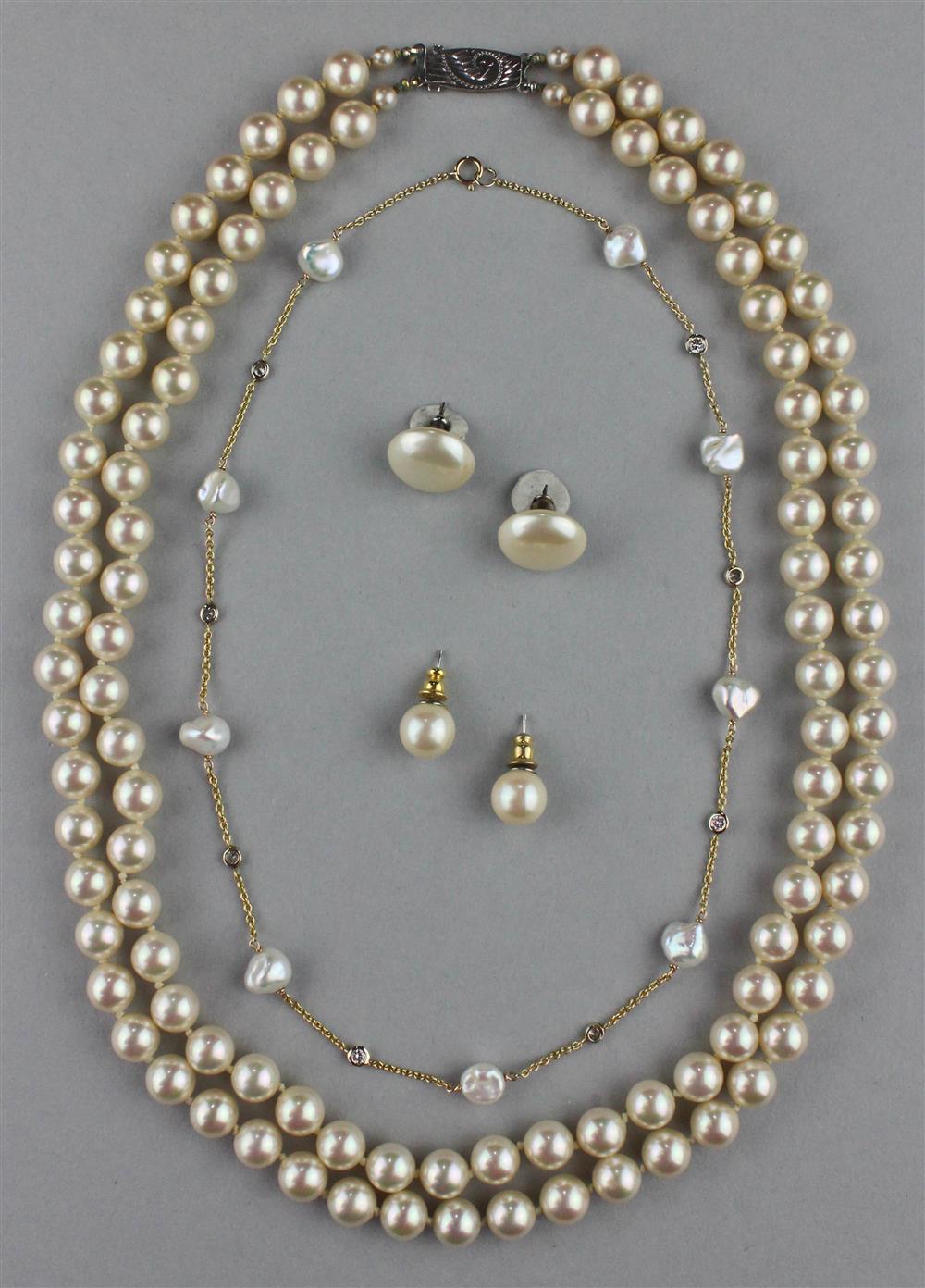 Appraisal: DOUBLE STRAND CULTURED PEARL NECKLACE clasp marked Sterling Silver and