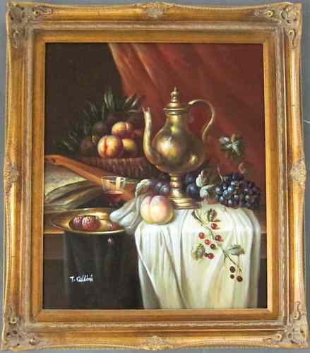 Appraisal: T CELLINI OIL ON CANVAS depicting a still-life with fruit