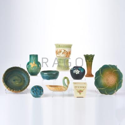 Appraisal: ROSEVILLE WELLER Ten pieces includes Donatello and Zephyr Lily vases