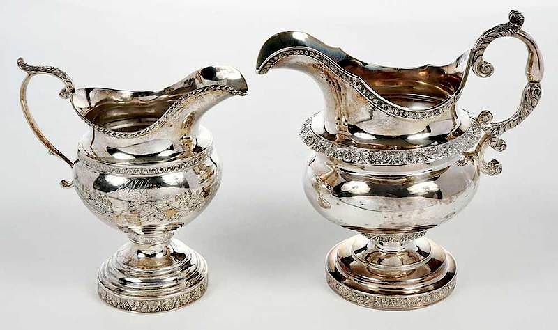 Appraisal: Two Coin Silver Creamers American mid- th century one William