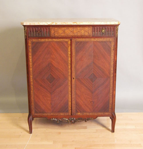 Appraisal: French marble top press cupboard h w