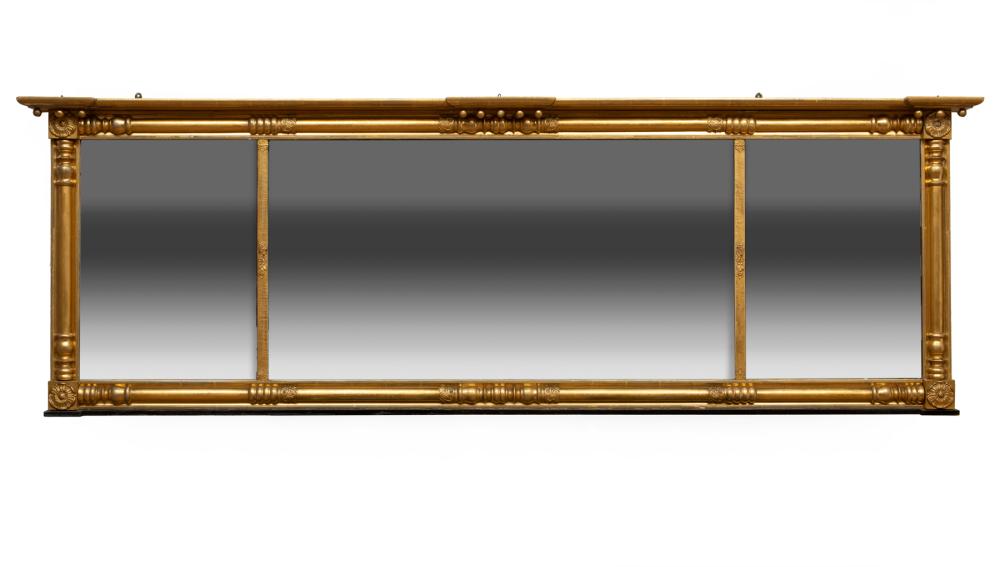 Appraisal: American Classical Giltwood Overmantel Mirror early th c cornice applied