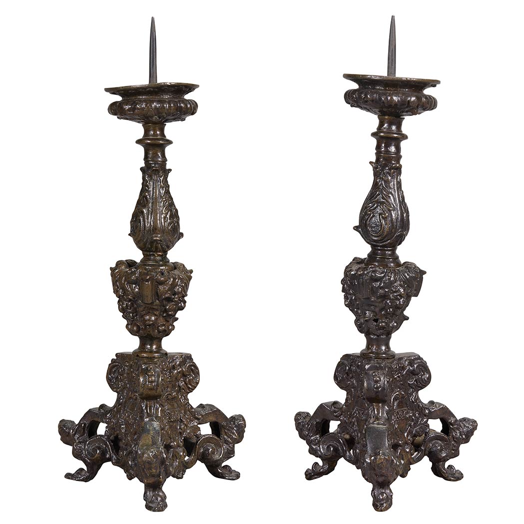 Appraisal: Pair of Italian Bronze Candlesticks Venetian th century or later