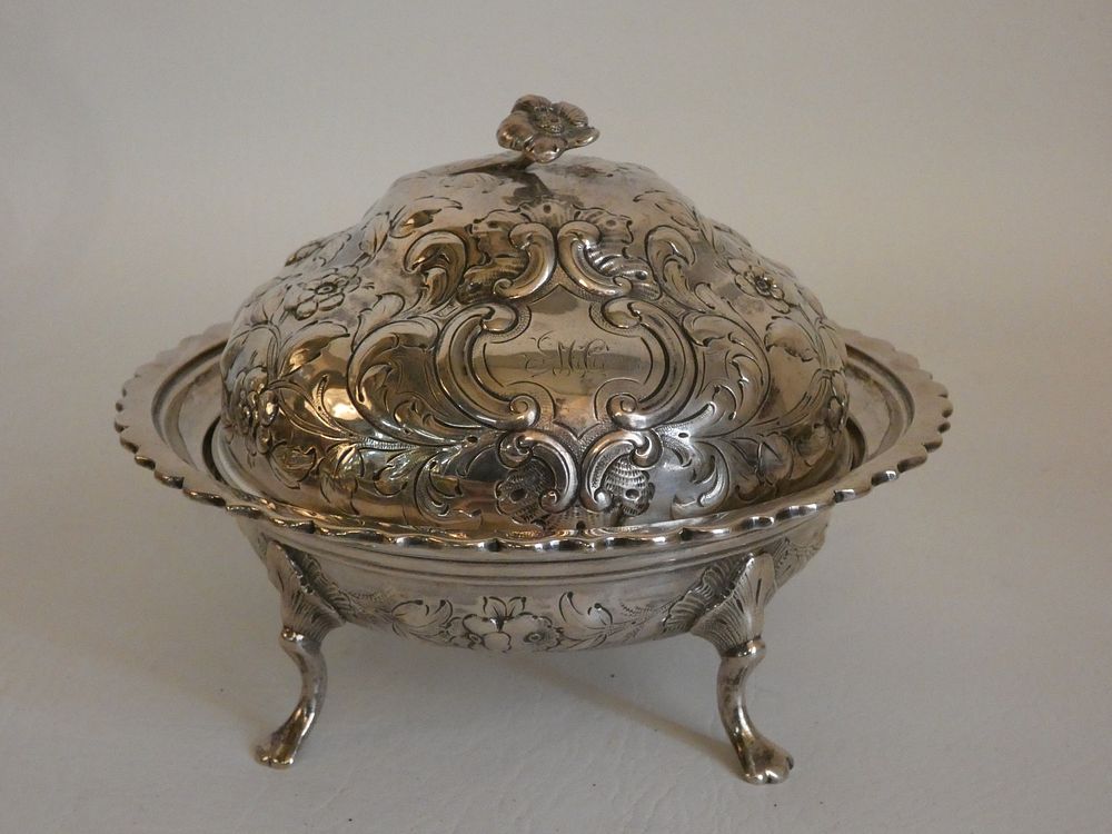 Appraisal: EOFF SHEPARD COIN SILVER BUTTER DISH Antique coin silver round