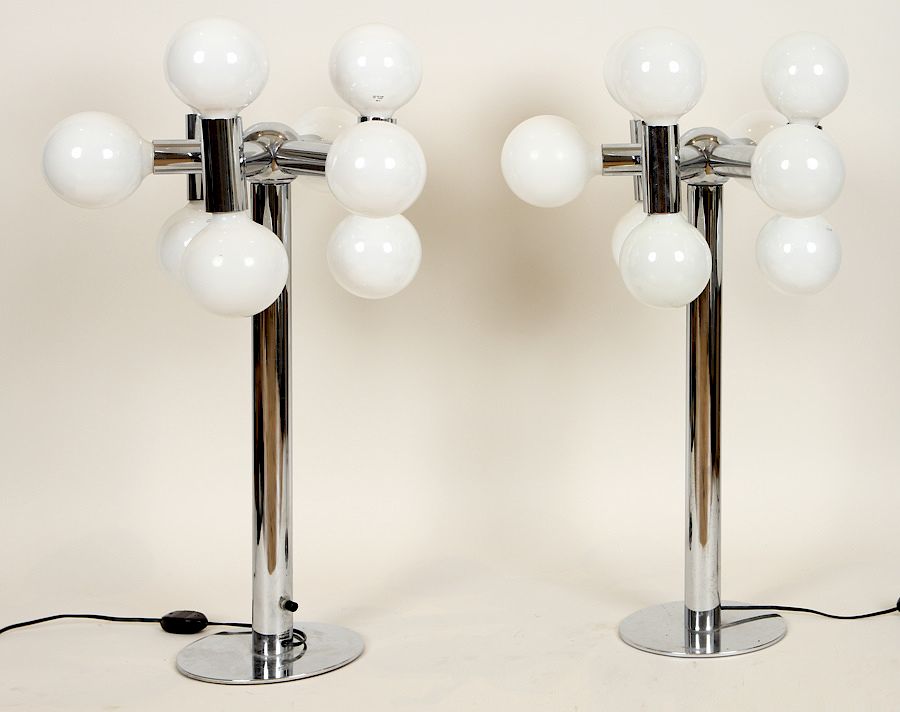 Appraisal: PAIR OF CHROME GLASS SIX ARM TABLE LAMPS C A