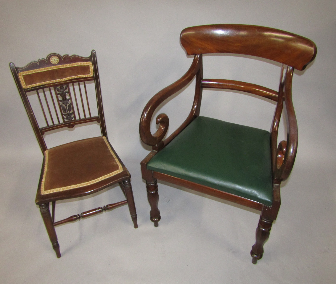 Appraisal: A Victorian rosewood and inlaid bedroom chair and a Victorian