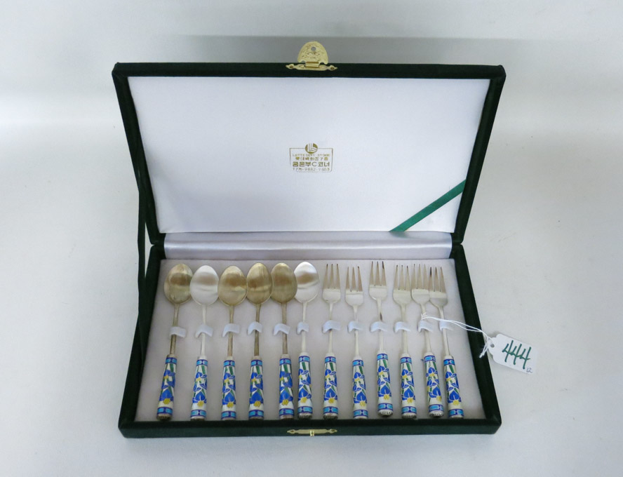 Appraisal: CASED SET OF KOREAN STERLING SILVER FLATWARE twelve pieces with