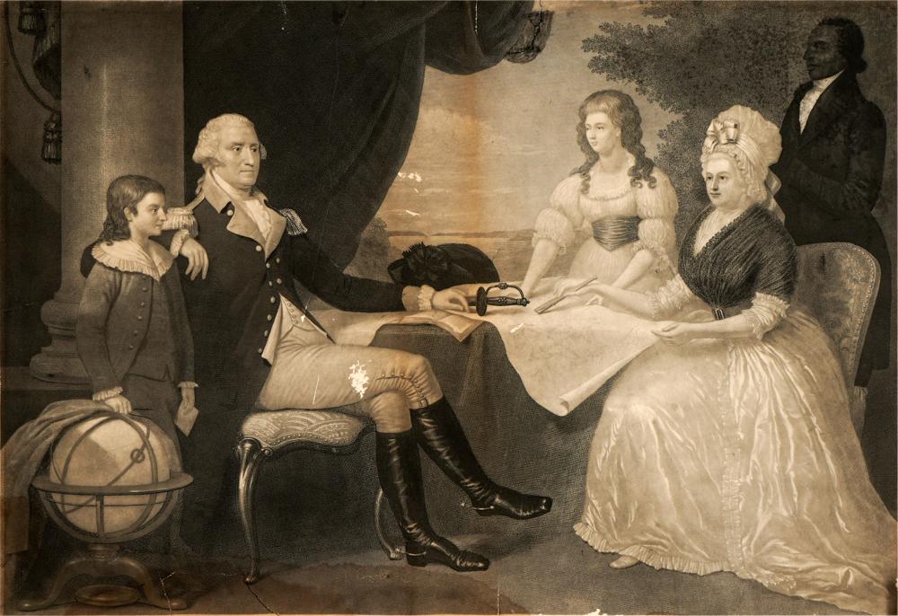 Appraisal: ENGRAVING WASHINGTON FAMILYunframed Condition heavy wear throughout x inches sheet