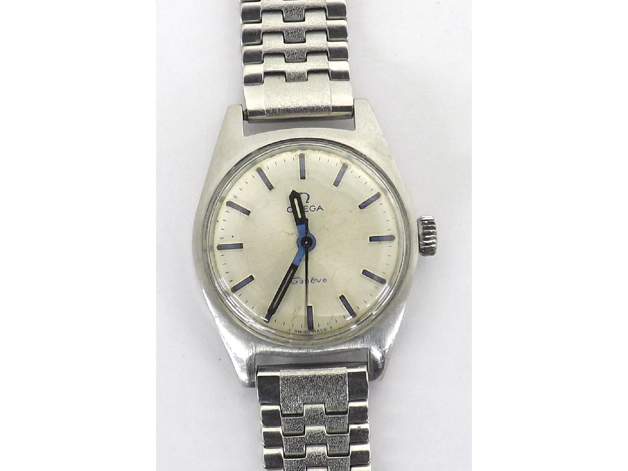 Appraisal: Omega Geneve stainless steel lady's bracelet watch circa ref silvered