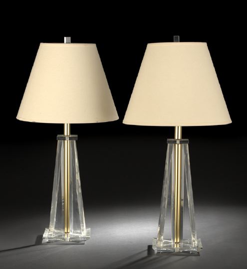 Appraisal: Pair of French Brass-Mounted Lucite Table Lamps of tapering square