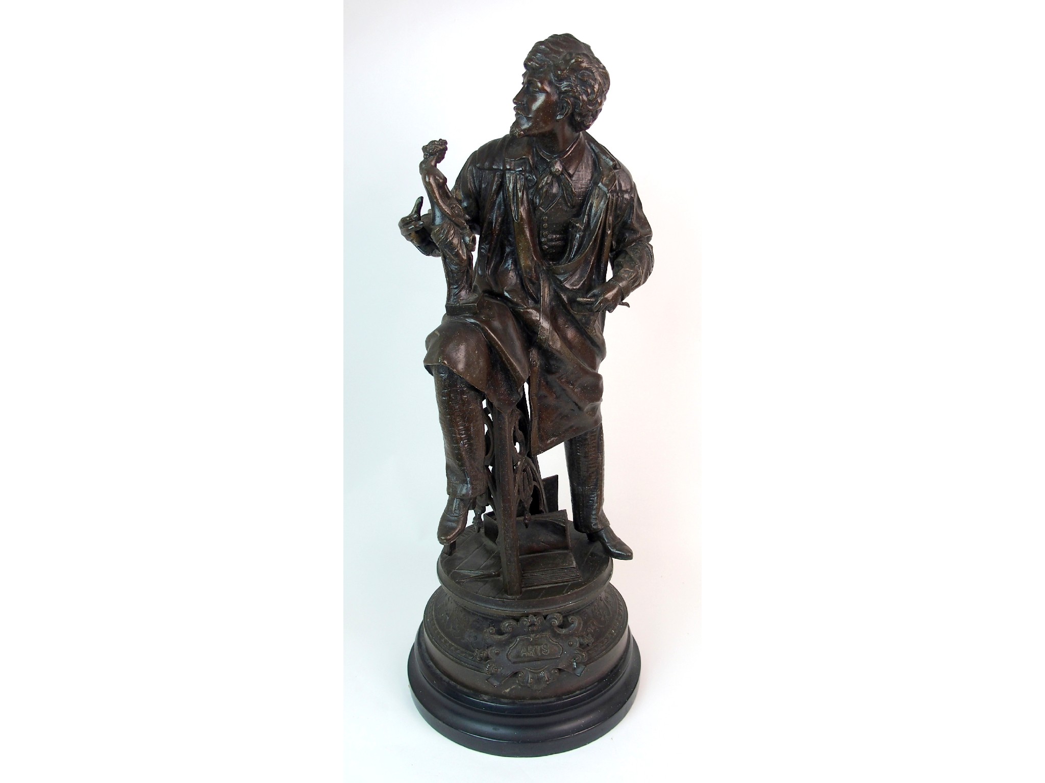 Appraisal: A patinated cast spelter figurecirca modelled as a sculptor at